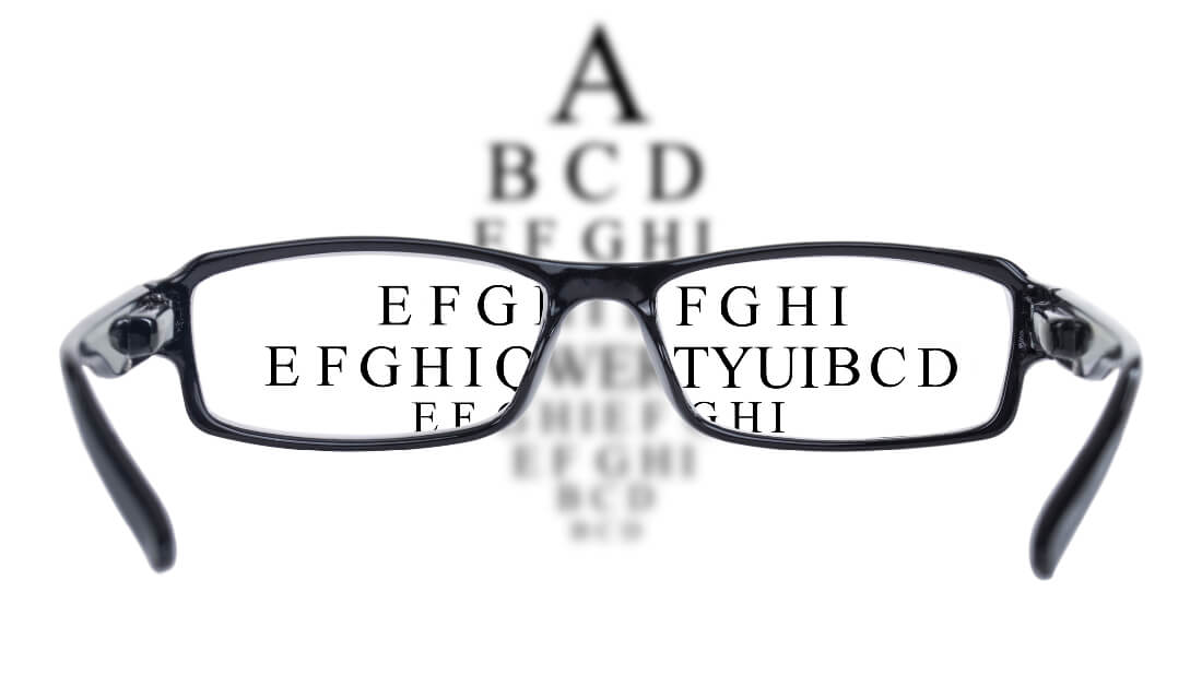 Sight test seen through eye glasses